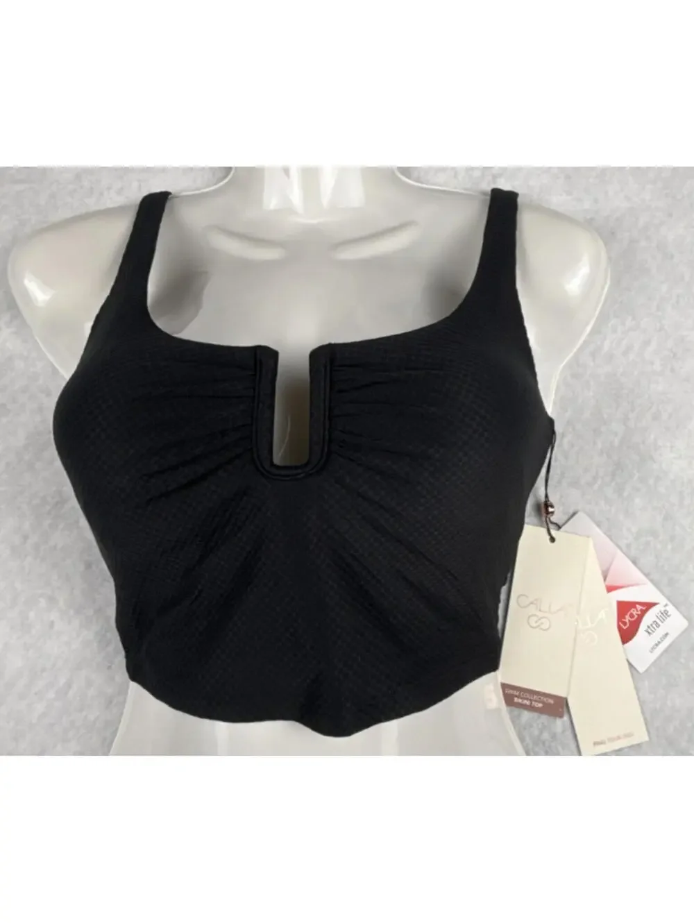 Calia‎ Womens XS Pure Black U Bar Longline Textured Bikini Top NWT